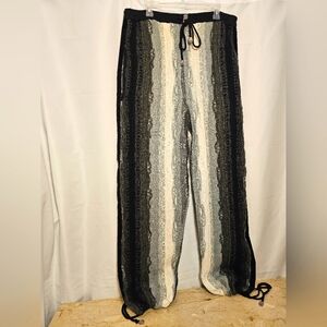 COOGI Vertical Striped Drawstring Joggers in Black, Gray & Cream